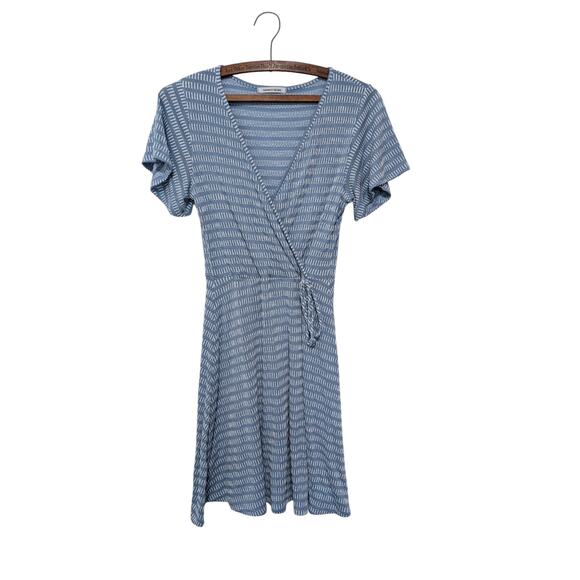 Caution to the Wind Blue & White Wrap Mini Dress S | Flutter Sleeve Cottagecore - Picture 2 of 11